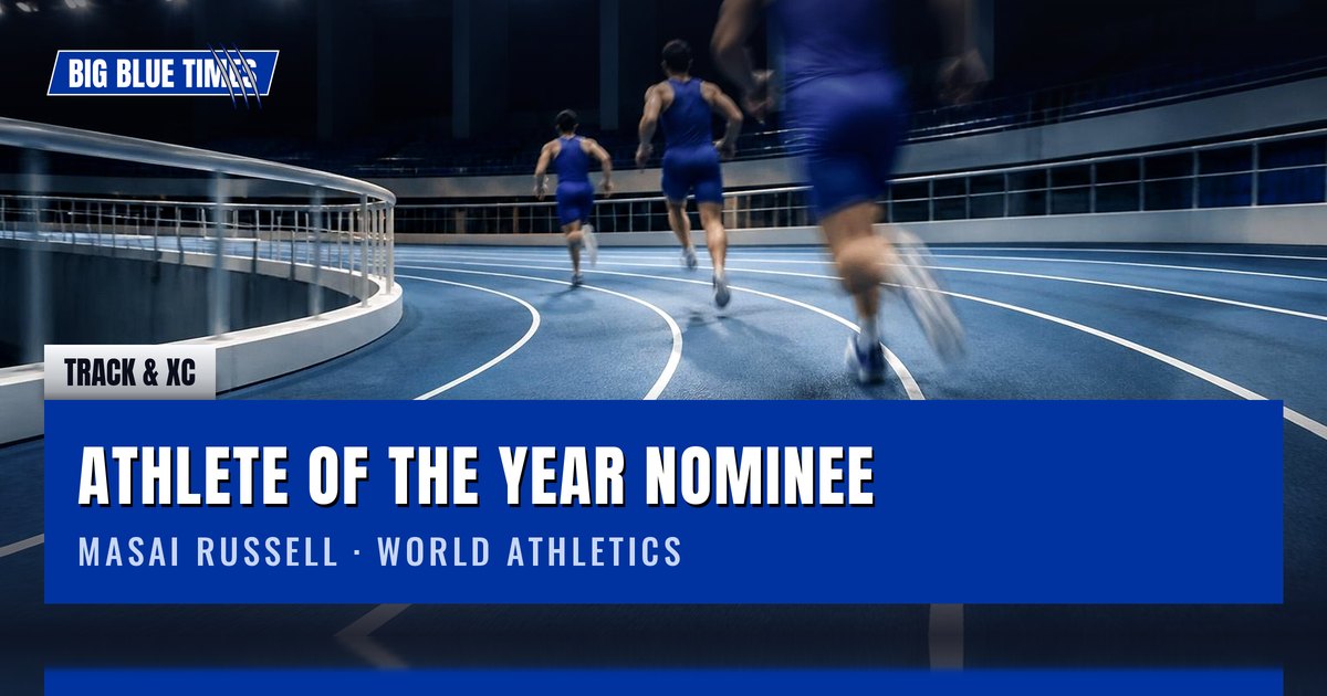 Masai Russell Nominated for World Athletics Athlete of the Year | Big Blue Times card